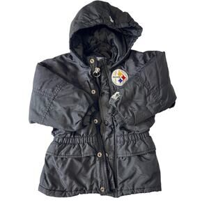 Vintage Starter Steelers NFL Black Hooded Puffer Jacket Youth Small